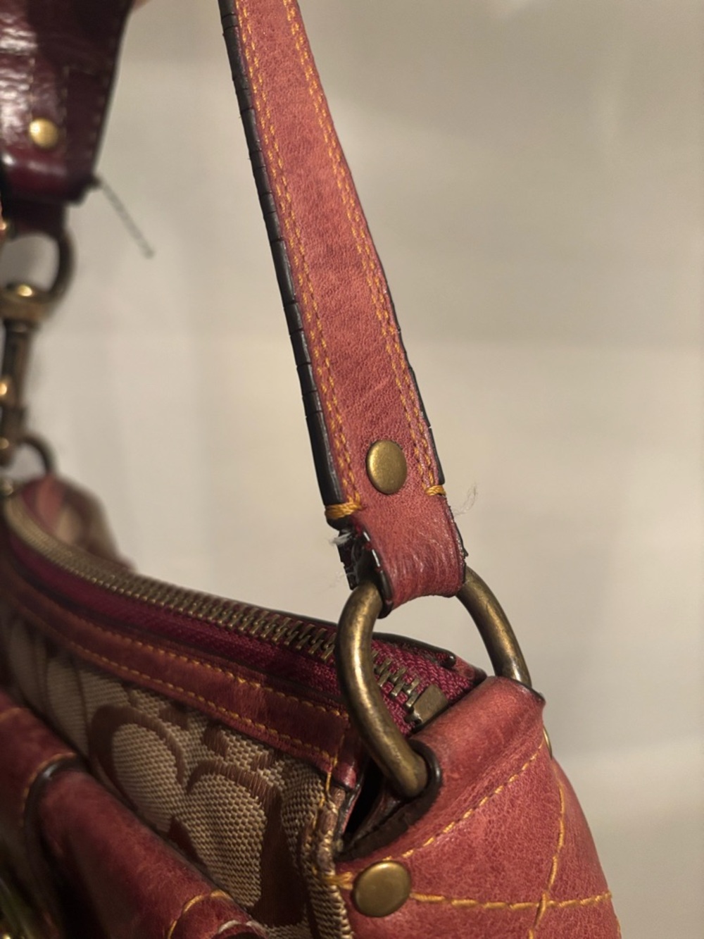 Coach Signature Canvas and Red Leather Shoulder Y2K Buckle Bag - Picture 7 of 7